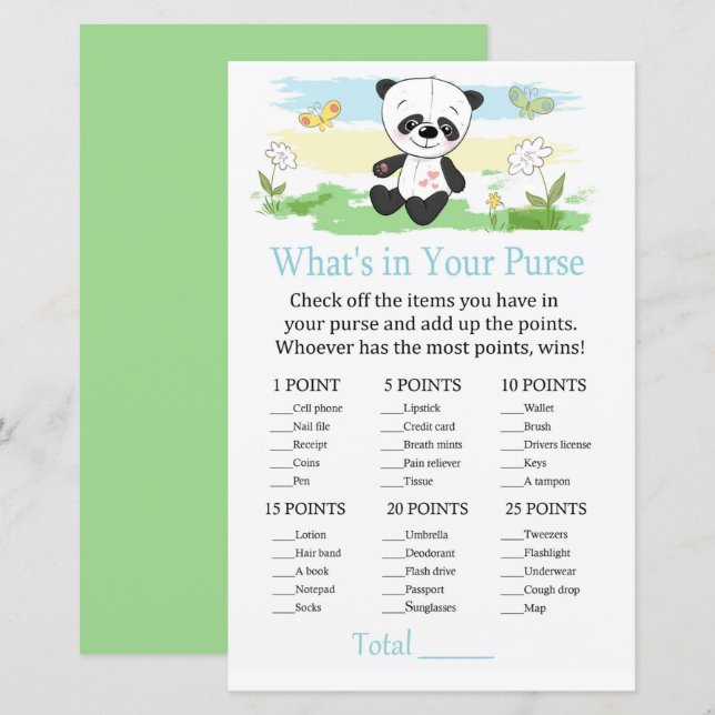 Panda bébé Qu'y a-t-il dans votre sac à main (Devant / Derrière)