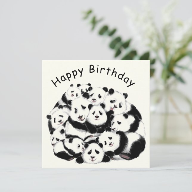 Panda carte d'anniversaire Pandas de famille heure (Debout devant)