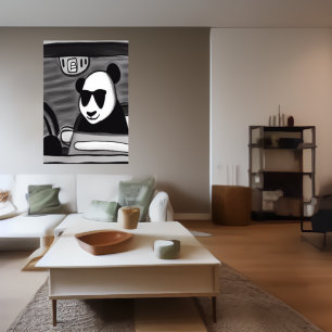 Panda conduisant un taxi   AI Art Poster
