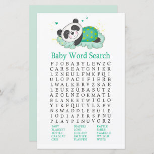 Panda couché Baby shower Word Search Jeu