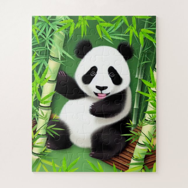 Panda Cute Dans Le Puzzle De La Forêt De Bambou (Vertical)