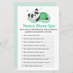 Panda dormant Nursery Rhyme Quiz jeu de baby showe