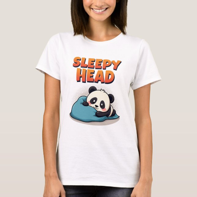 Panda dormante mignonne "Tête couchée" T-shirt fem (Devant)