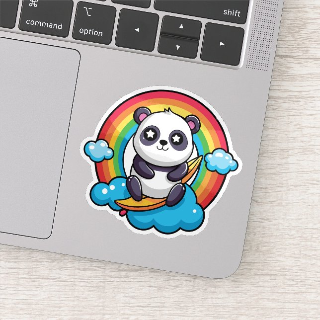 Panda Douce Cute Sur Un Sticker Arc En Ciel (Détail)