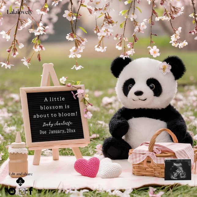 panda douce et faire-part de grossesse en fleurs (Créateur téléchargé)