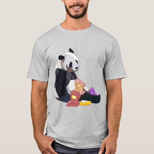 Panda eating Junkfood t-shirt (Devant)