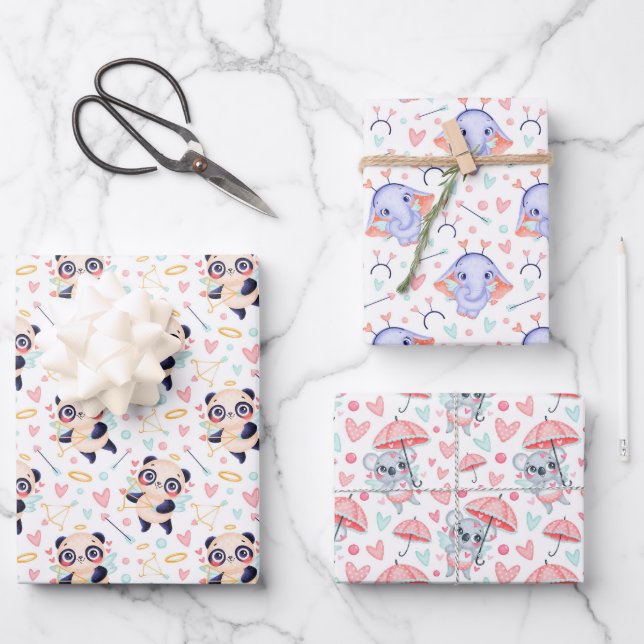 Panda Elephant Koala Love Wrapping Papier ensemble (Recto)