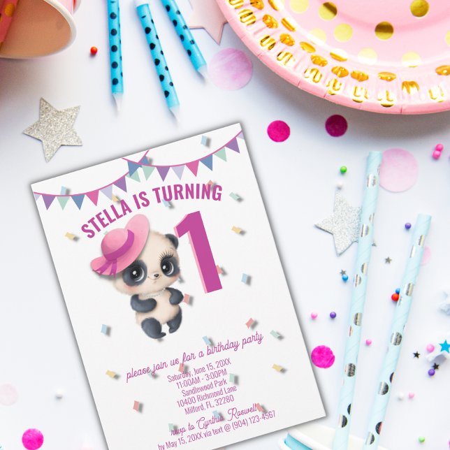 Panda en Casquette rose - Invitation d'anniversair (Créateur téléchargé)