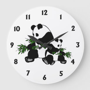 Panda en grandissant Nombres noirs Grande horloge