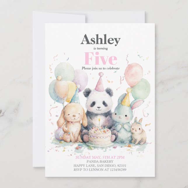 Panda et amis anniversaire & fête Invitation (Devant)