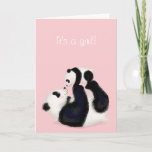 Panda et petit "C'est une fille" nouvelle carte bé