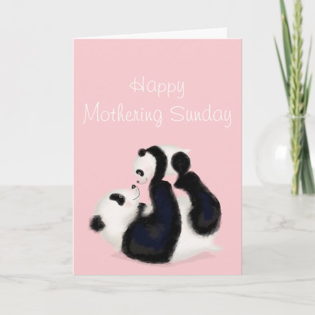 Panda et petit Mothering Carte du dimanche (rose) (Devant)