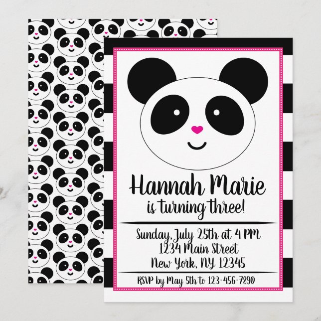 Panda fêté Anniversaire Invitation (Devant / Derrière)