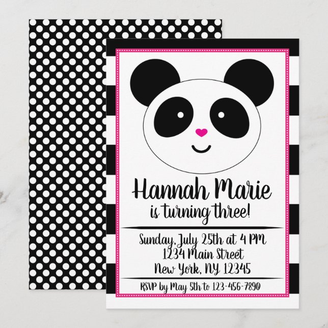 Panda fêté Anniversaire Invitation (Devant / Derrière)
