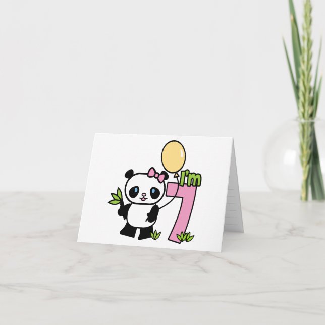 Panda Girl 7th Birthday Fill-in Invitation (Devant)