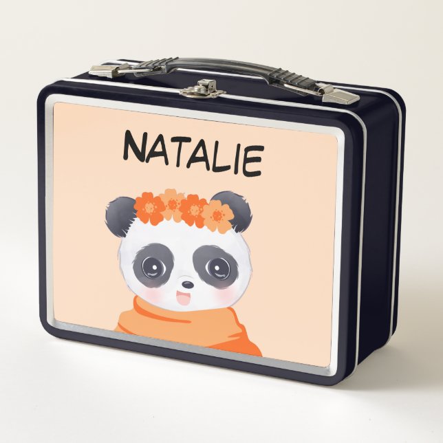 Panda Girl Orange Metal Lunch Box (Devant)
