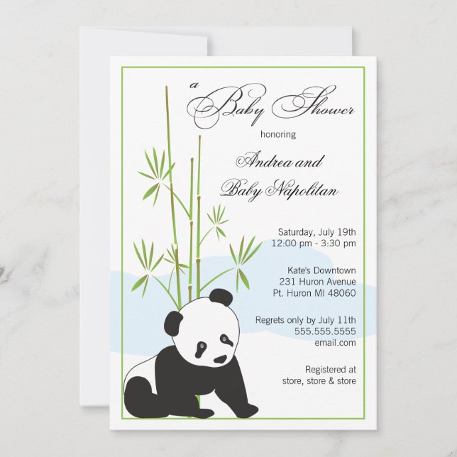 Panda| Invitations de douches pour bébés (Devant)