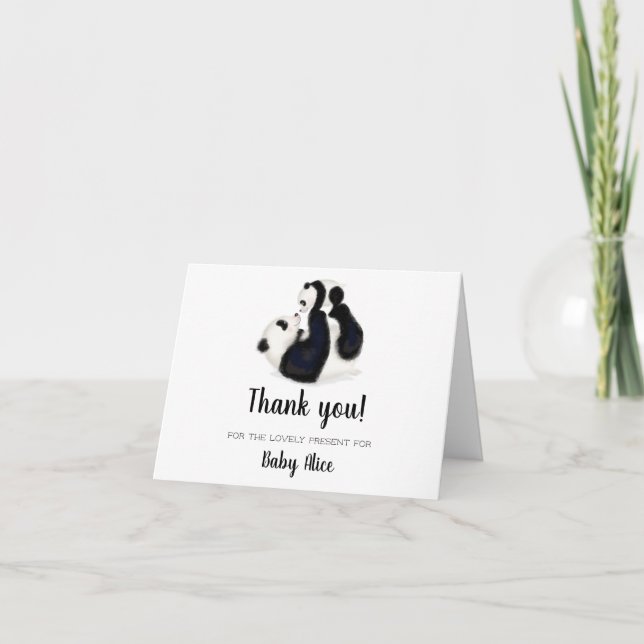 Panda merci pour la carte pliée cadeau bébé (Devant)