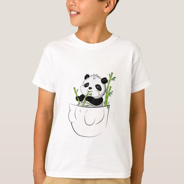 Panda mignon unisexe dans un T-shirt de poche (Devant)
