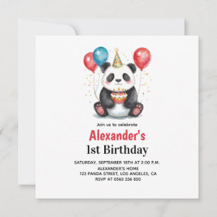 Panda mignonne avec ballons et gâteau 1er annivers