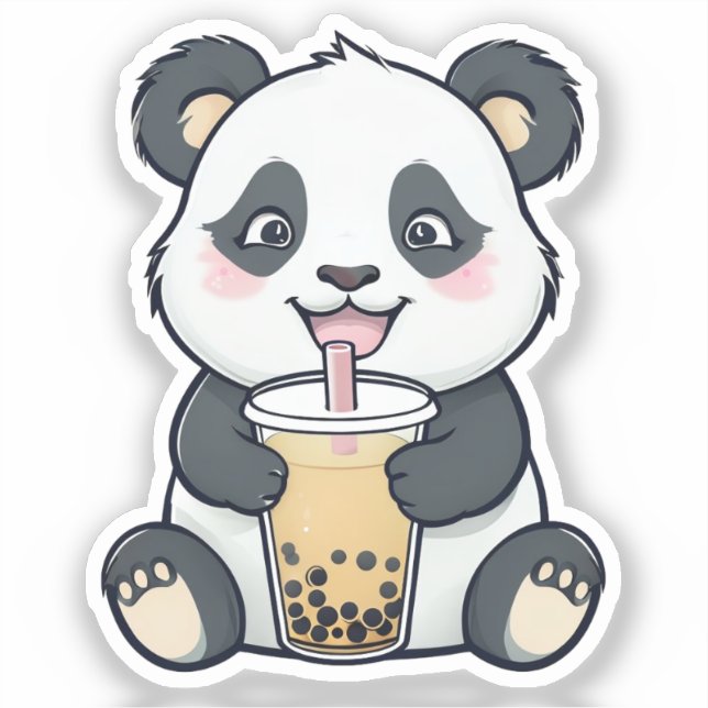 Panda mignonne avec sticker à thé Boba - Kawaii (Recto)