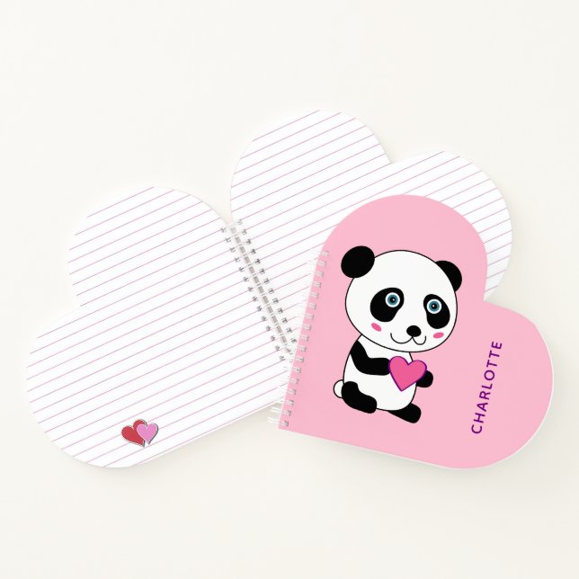 Panda mignonne avec un nom de coeur rose Carnet sp (Intérieur)