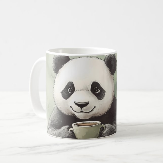 Panda mignonne tenant une Mug, Mug café (Devant gauche)