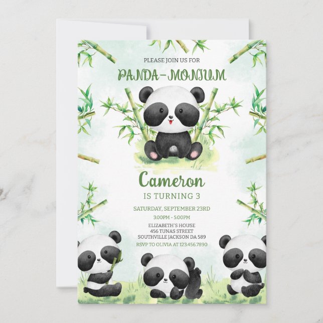 Panda-monium Panda Birthday Invitation (Devant)