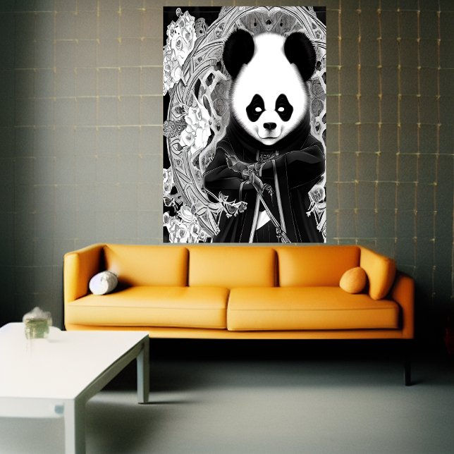 Panda noir et blanc Anime | AI Art Poster (Créateur téléchargé)