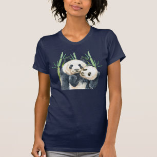 Panda Pair mignonne en T-shirt Aquarelle Bambou