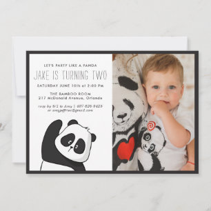 Panda Party Invitation monochrome et photo