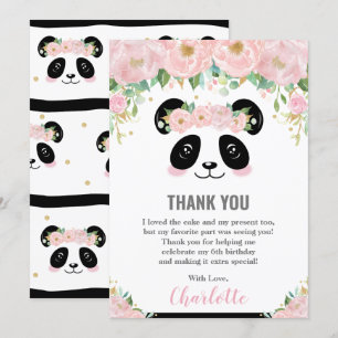 Panda rose floral mignonne Carte de remerciements 