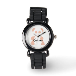 Panda rose minimaliste enfants montre avec nom