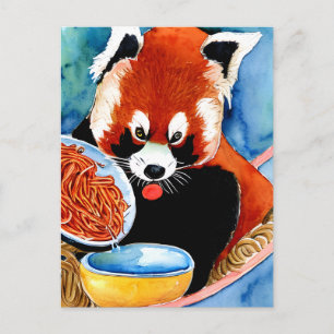 Panda rouge mange un bol de carte postale Spaghett