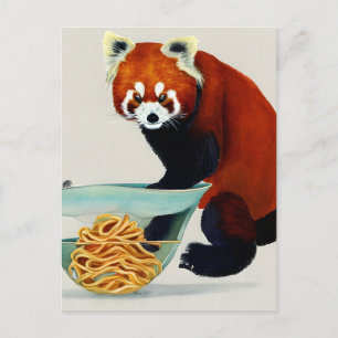 Panda rouge mange un bol de carte postale Spaghett
