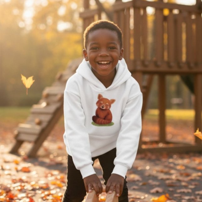 Panda roux (Hand painted red panda character smiling happy on a white hoodie, on a happy child in autumn)