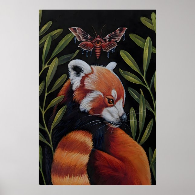 Panda roux et papillon de nuit - Impression Giclee (Devant)