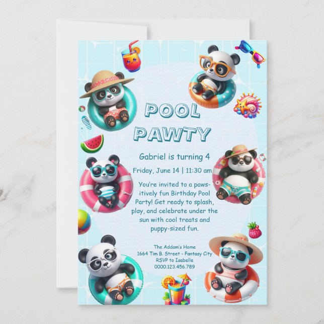 Panda Splash Anniversaire Pool Party Invitation (Devant)