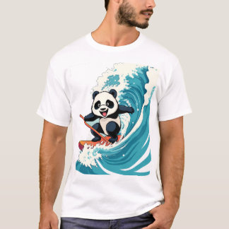 Panda Surfing a Wave T-Shirt - Fun Surfing Panda