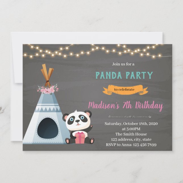 Panda teepee thème d'anniversaire Invitation (Devant)