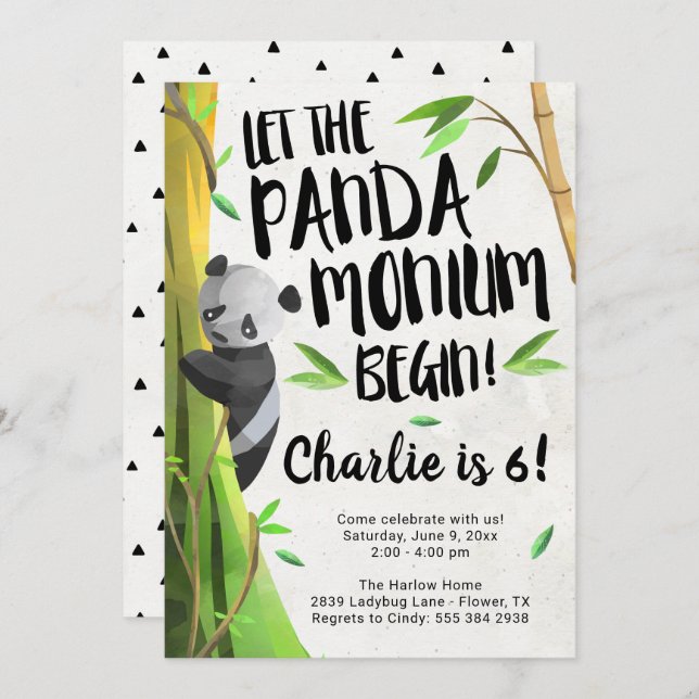 Panda Thème Anniversaire Fête Invitation (Devant / Derrière)
