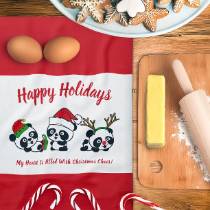Pandas de Noël personnalisées Serviette de cuisine