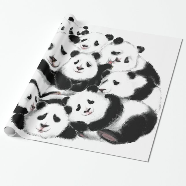 Pandas Envelopper Papier Famille Cadeau (Déroulé)