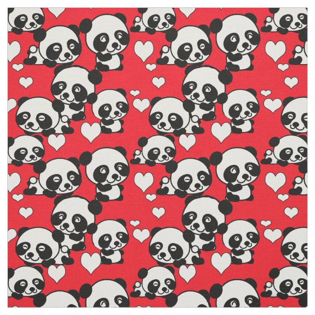Pandas et coeurs Tissu de la Saint-Valentin (Échantillon)