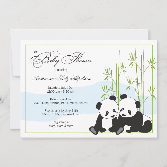 Pandas jumeaux | Invitations de douche pour bébé (Devant)