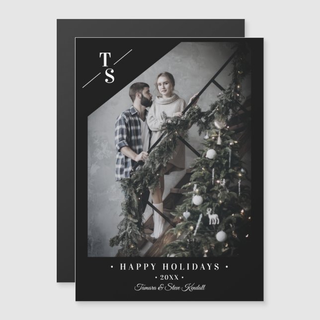 Pandemic Modern Black Happy Holidays Custom Photo (Devant / Derrière)