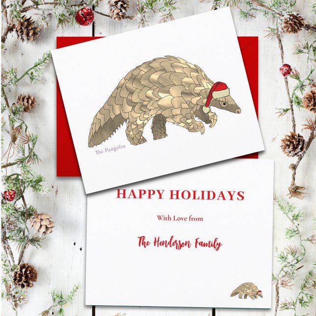 Pangolin Mignon Père Noël Espèces Menacées Budget (Christmas pangolin wearing a Santa hat budget custom holiday greetings card)