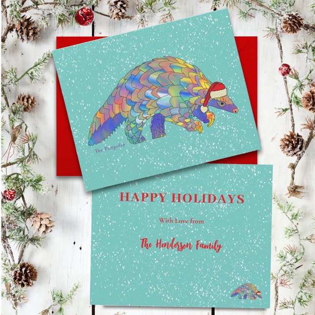 Pangolin Santa Mignon Espèce en Voie de Disparitio (Pangolin white christmas custom greetings card)