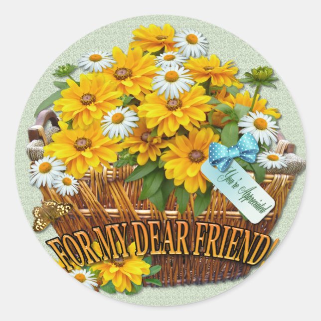 Panier à fleurs ~ Sticker rond (Devant)