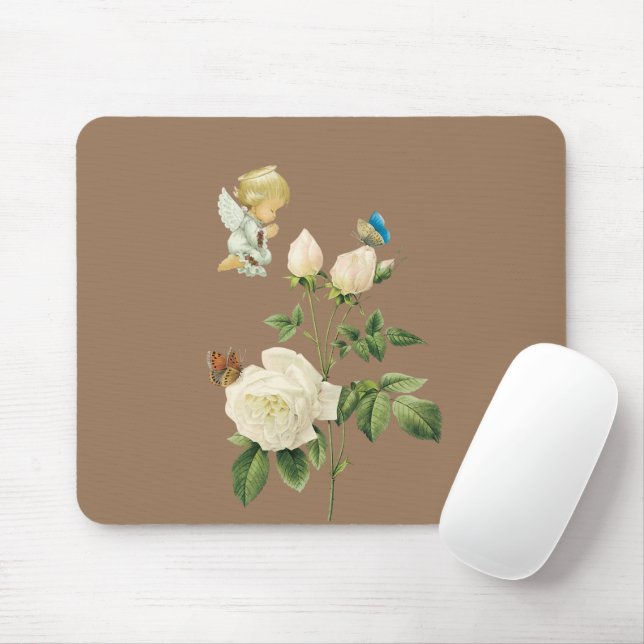 Panier à souris Rose beige Angel ! Tapis de souris (Avec souris)